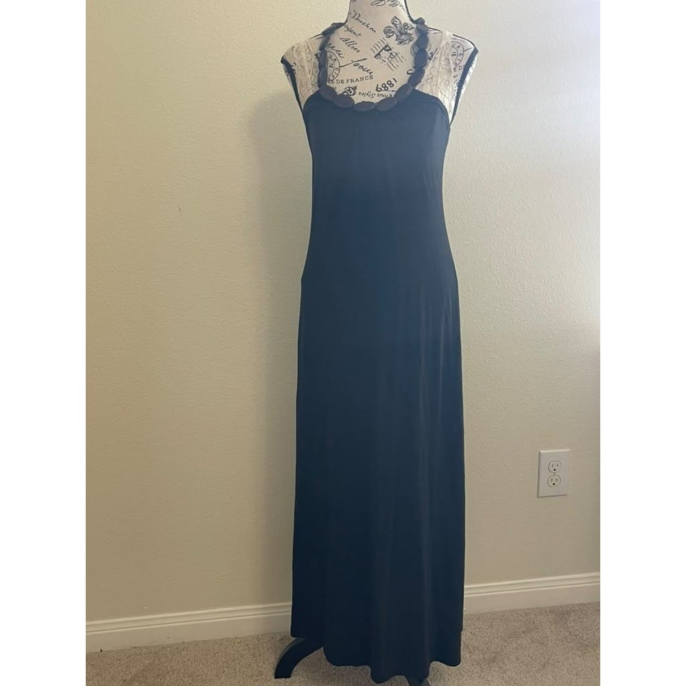 Toter Womens Small Black Halter Maxi Dress Beaded Neckline Boho Made in USA